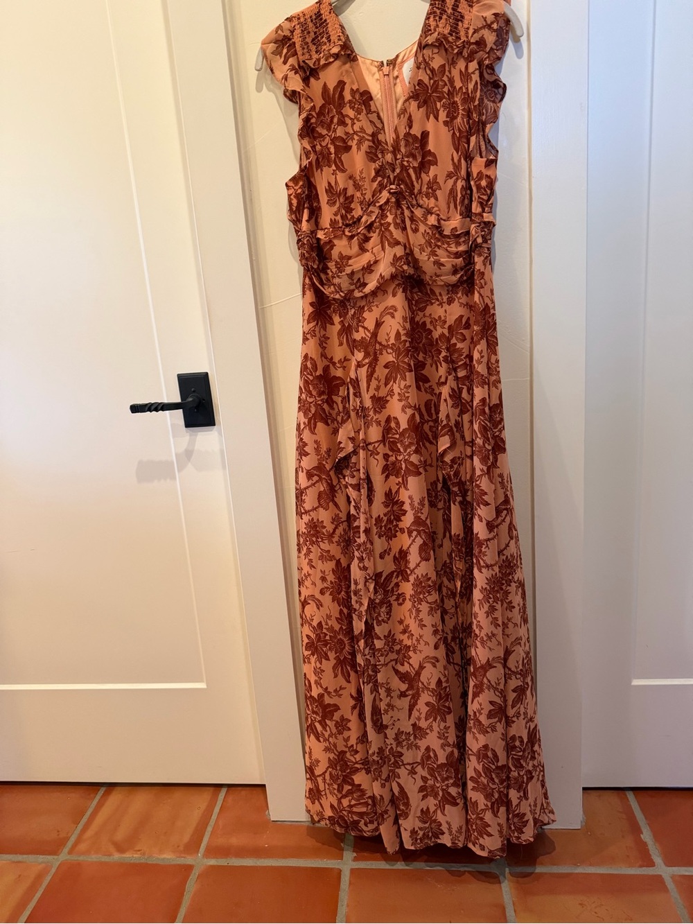 Anthropologie Dusty Rose Maxi Dress with Rust Floral Print